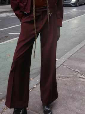 Zara Wide Leg High-Waist Trousers in Burgundy